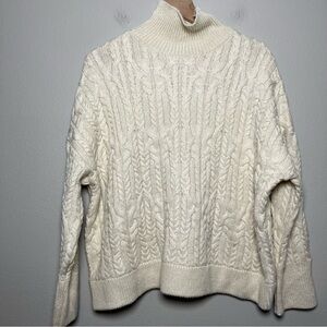 Zara Women Sweater Medium Cable‎ Knit Fisherman Cream Coastal Vanilla Turtleneck